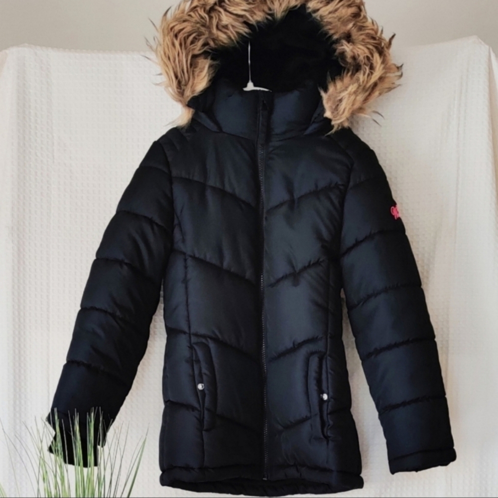 Weatherproof Girls Black Hooded Heavy weight Puffer Jacket Size Small 7/8